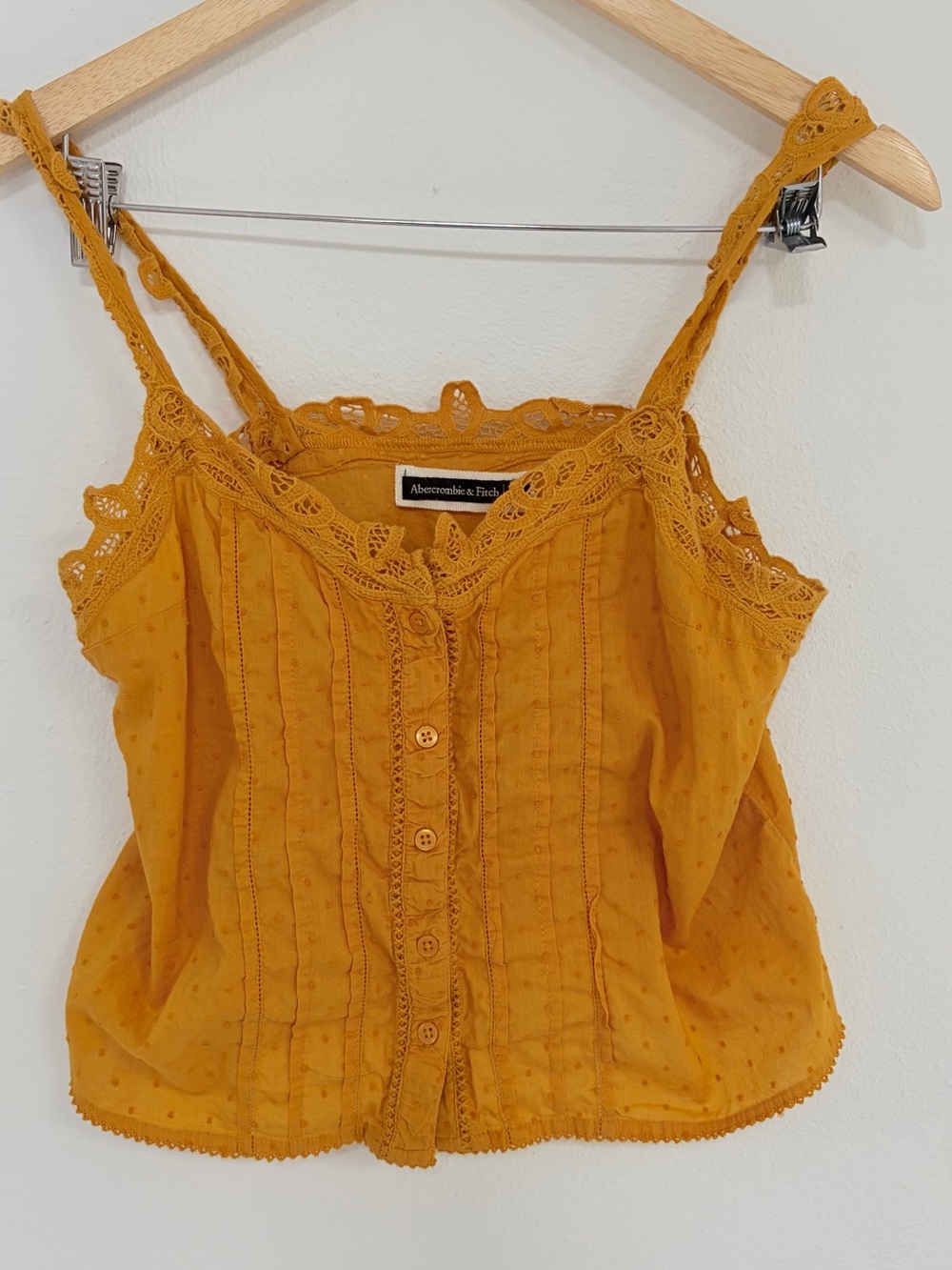 Abercrombie & Fitch Mustard Lace-Trim Button-Front Camisole